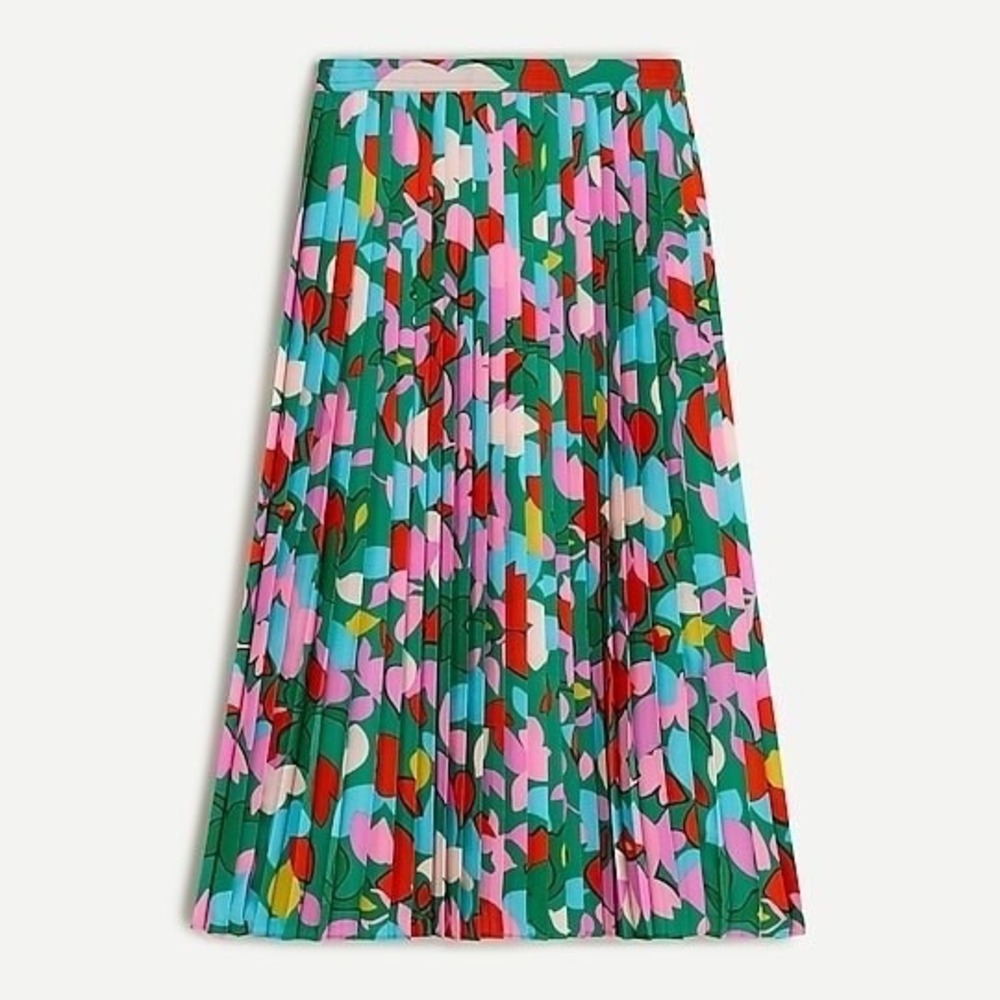J Crew Pleated Skirt Sz 4 Purple Green Confetti Floral Print A Line Midi